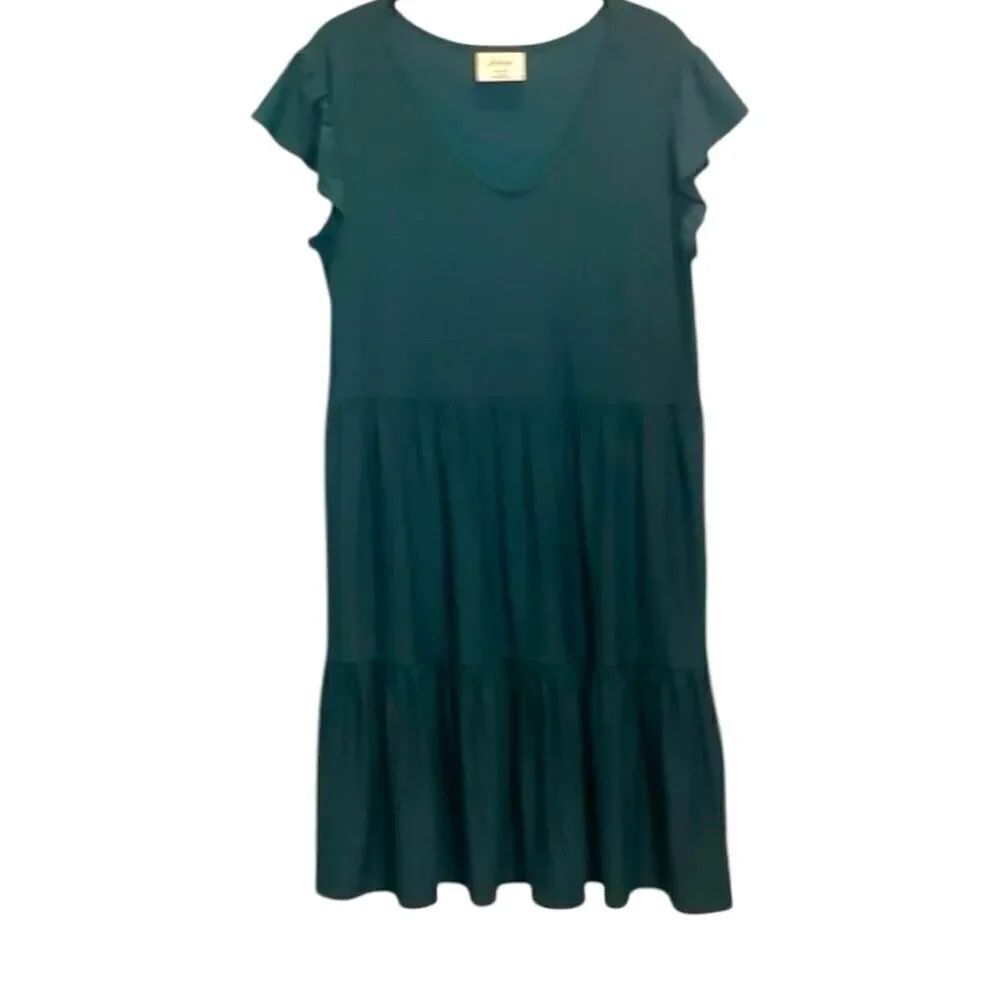 Kaiya Boutique Dark Green Babydoll Dress Sz Medium Tiered Ruffles Capped Sleeves